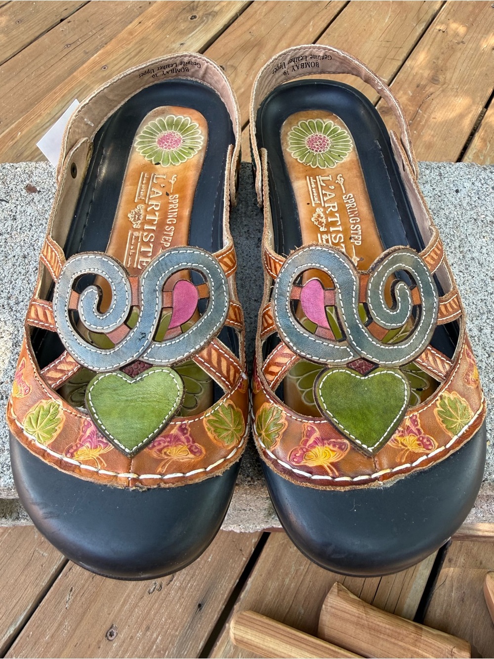 L'Artiste by Spring Step Bombay slingback clogs hand-painted leather cutouts - Picture 6 of 8